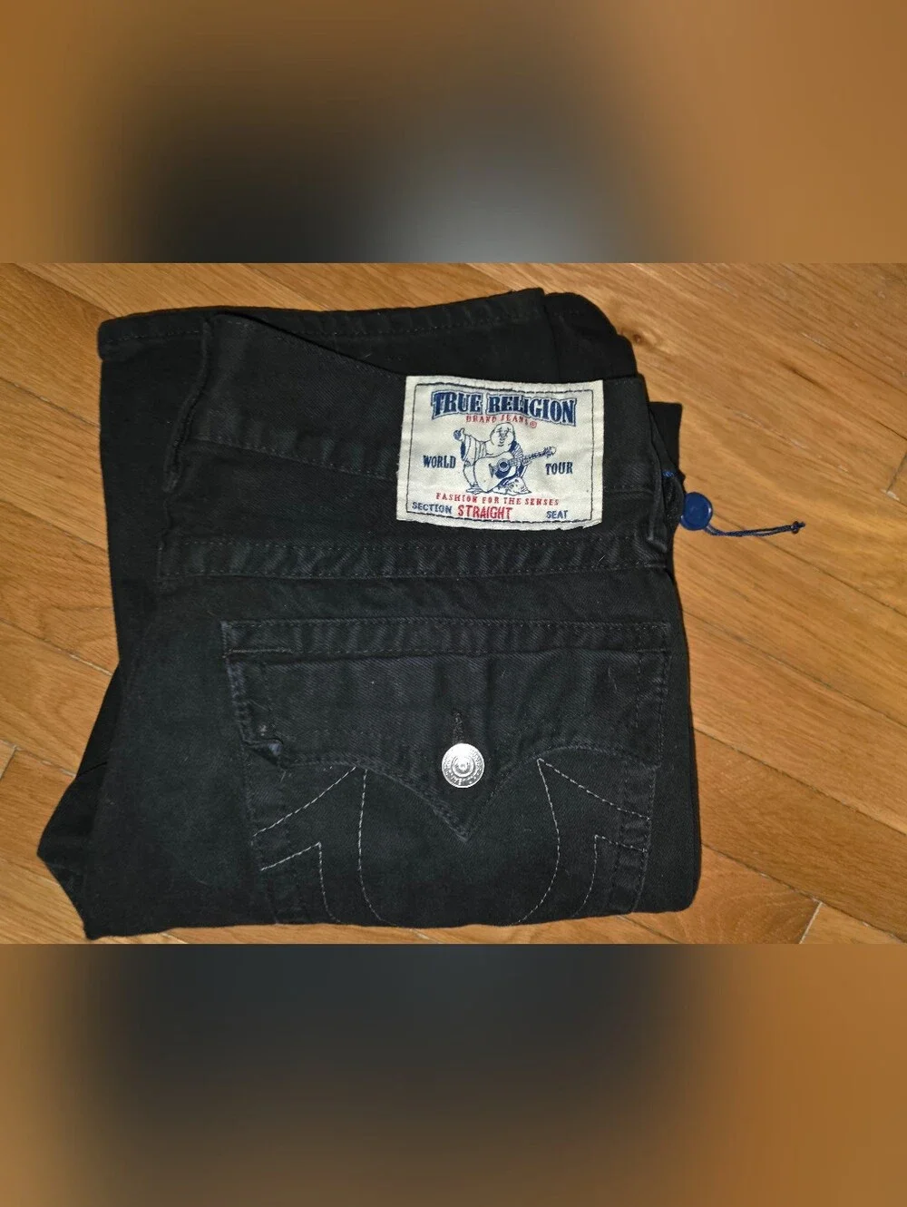 MEXICO True Religion Men's Black JEANS WHITE STITCHED SIZE 34X34 MADE IN NICE!